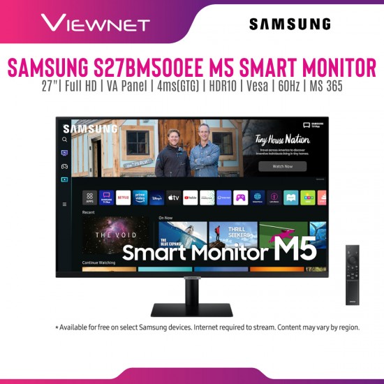 Samsung S27BM500EE Flat 27" M5 Smart Monitor (LS27BM500EEXXS)(VA, Full HD, 4ms(GTG), HDR10, Wifi, BT, Vesa, SPK, 60Hz)