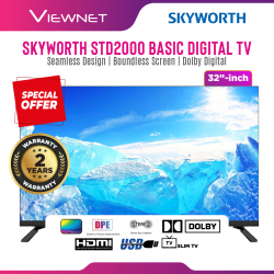 SKYWORTH STD2000 2K Pro Theatre Full HD FHD LED TV (32 Inch) with Basic Digital TV with Seamless Design, Boundless Screen, Dolby Digital and with 2 Years SKYWORTH Malaysia Warranty
