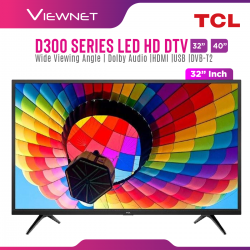 TCL D3000 FHD LED TV 32" Inch ART Slim | Super Narrow Bezel | Wide Viewing Angle| Perfect Sound Quality Dolby Audio| HDMI | USB | DVB-T2 with 2 Years TCL Malaysia Warranty