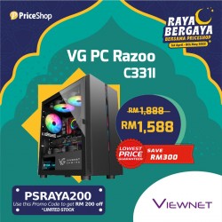 VG VIEWNET GAMING RAZOO C331I - INTEL I3 10105F / 8GB RAM / 250GB SSD / NVIDIA GT730 4GB, 10 YEARS WARRANTY, BAJET PC, GAMING PC
