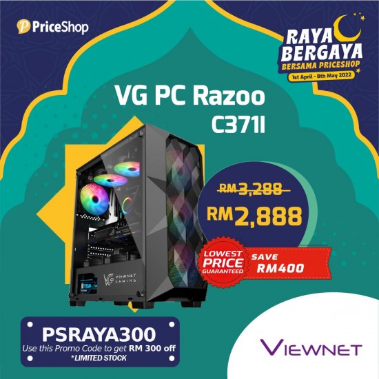 VG VIEWNET GAMING RAZOO C371I - INTEL I5 10400F / 8GB RAM / 250GB SSD / NVIDIA GTX1650 4GB OC, 10 YEARS WARRANTY, BAJET PC, GAMING PC