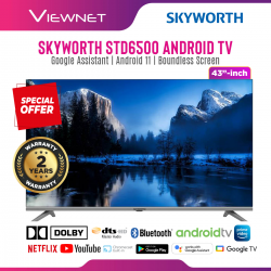 [2022 New Arrival ] SKYWORTH STD6500 2K Android 11 Smart TV ( 43 Inch ) with Update Your Life with YouTube | Netflix Mobile Screen Mirroring and with 2 Years SKYWORTH Malaysia Warranty	