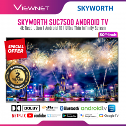 SKYWORTH SUC7500 Android 10 | 4K UHD | Smart TV ( 50"Inch ) Ultra Thin Infinity Screen | Google Assistant, Home Control, Dolby Audio and with 2 Years SKYWORTH Malaysia Warranty